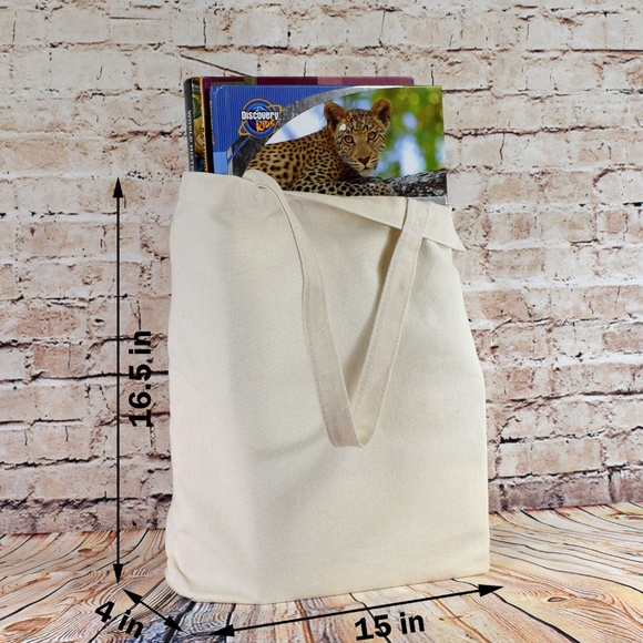 Natural canvas tote bag, set of 6, NEW - Picture 5 of 8